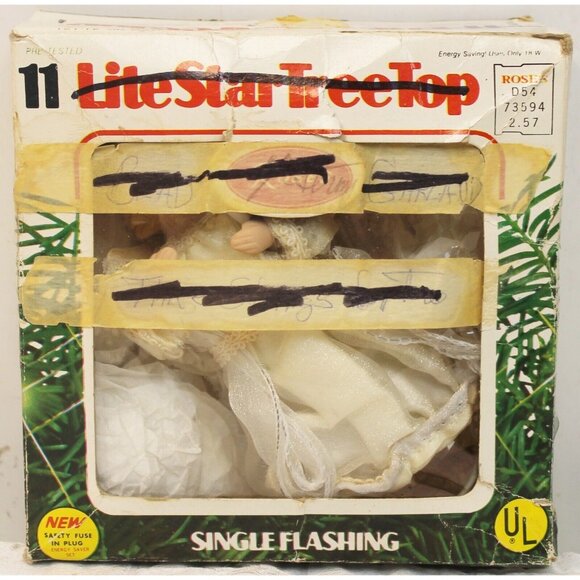 VTG Christmas Tree Top Angel Ornament 6" Small Plug In Ceramic Shimmer Dress - Picture 6 of 12